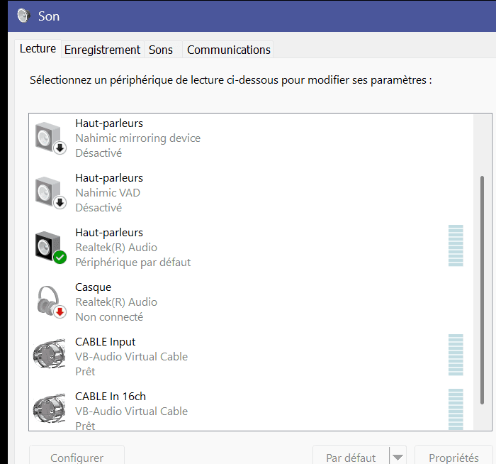 CABLE Input dans les paramètres son Windows
